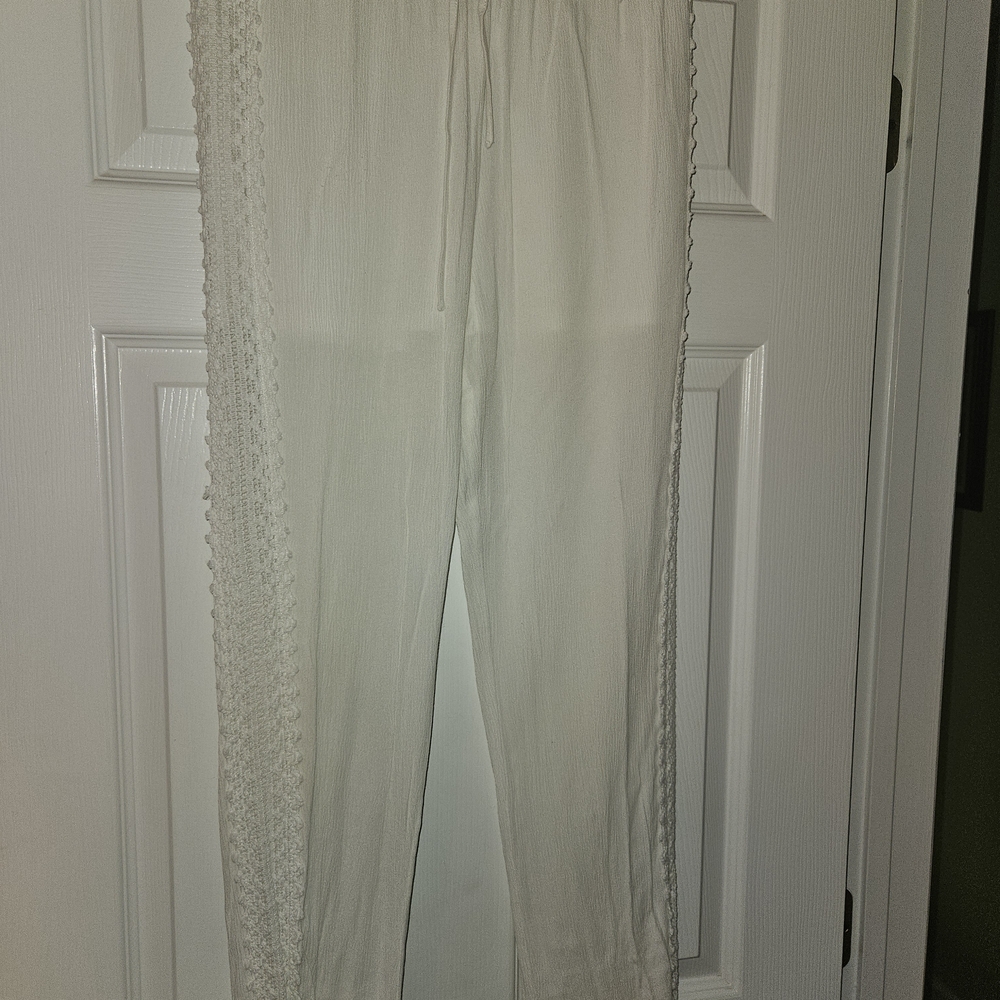 White Lace Trim Pants